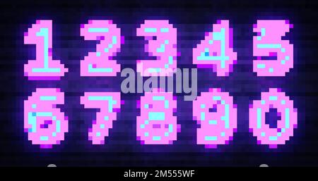 Number symbols collection neon sign vector. Design element number template neon icon, light banner, neon signboard, nightly bright advertising, light Stock Vector