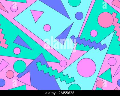 Memphis seamless pattern with geometric shapes in 80s style.  Colorful geometric shapes, bauhaus style elements. Design of promotional products, wrapp Stock Vector