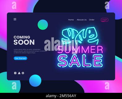 Summer Sale banner design template vector. Summer Discount web banner interface, Neon sign, modern trend design, neon style web banner, bright neon ad Stock Vector