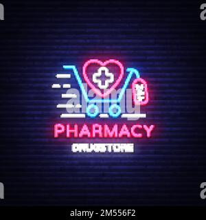 Pharmacy neon signboard vector. Medical neon glowing symbol, Light ...