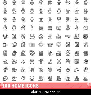 100 home icons set. Outline illustration of 100 home icons vector set isolated on white background Stock Vector