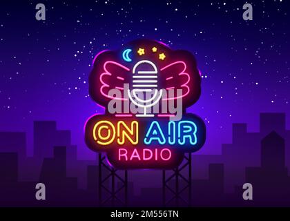 On Air Radio Neon Logo Vector. On Air Radio neon sign, design template,  modern trend design, night neon signboard, night bright advertising, light  banner, light art. Vector illustration Stock Vector