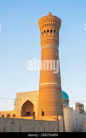 Kalan minaret and Mir-i-Arab madrasa of Po-i-Kalan (Poi Kalan) - islamic religious complex in Bukhara. Uzbekistan Stock Photo