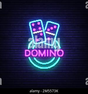 Domino Neon Logo Vector. Domino neon sign, design template, modern trend design, night neon signboard, night bright advertising, light banner, light a Stock Vector