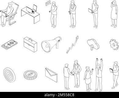 Outsource icons set. Isometric set of outsource vector icons for web design isolated on white background outline Stock Vector