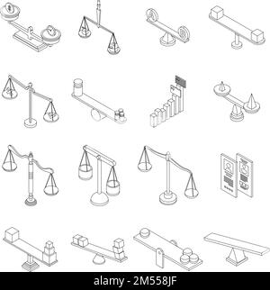 Comparison icons set. Isometric set of comparison vector icons for web design isolated on white background outline Stock Vector