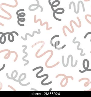 Squiggle shapes. Wavy and swirled brush strokes. Vector seamless pattern Stock Vector