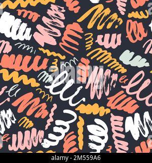 Scribbled vector geometric seamless pattern. Freehand vector scribble line drawing. Color seamless texture vector abstract scribbles, chaos doodles. Stock Vector