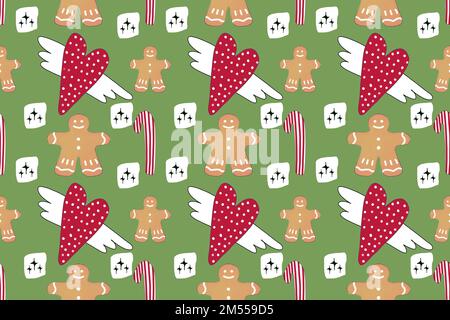 Seamless Christmas pattern. Design with Christmas elements on white background. Design for packaging, textile and web. Stock Photo