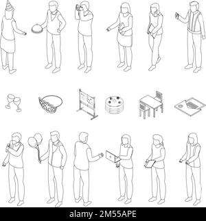 Event management icons set. Isometric set of event management vector icons for web design isolated on white background outline Stock Vector