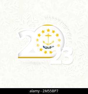 New Year 2023 for Rhode Island on snowflake background. Greeting Rhode Island with new 2023 year. Stock Vector