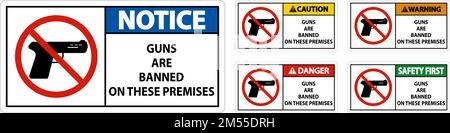 Prohibition sign guns, No guns sign On White Background Stock Vector