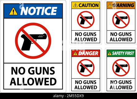 No Gun Rules Sign, Notice No Guns Allowed Stock Vector