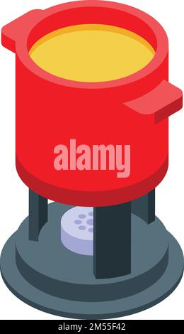 Red pot fondue icon isometric vector. Cooking gourmet. Food cheese Stock Vector