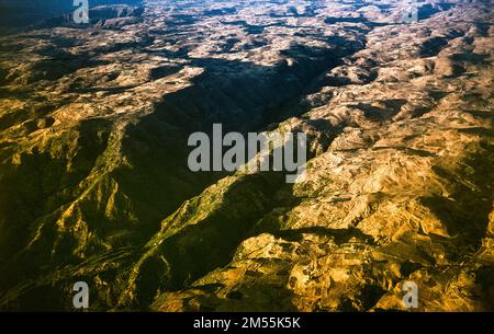 Ethiopia, 1970s, High plateau, highland aerial view, mountains, Amhara region, East Africa, Stock Photo