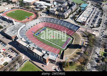 A general overall aerial view of Gerald J. Ford Stadium (right) and the ...