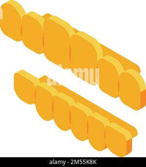 Gold teeth icon isometric vector. Dental care. Brush oral Stock Vector