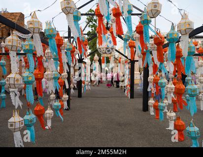 Chiang Mai, Thailand. November 07, 2022. Images of Chain Mai city at the Yi Peng and Loy Krathong festival. Tourists and locals attending celebration Stock Photo