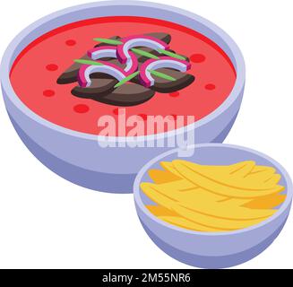 Ecuador red soup icon isometric vector. Vacation country. Travel quito Stock Vector