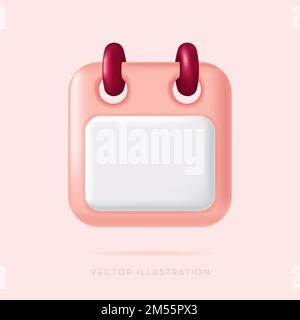 Pink Calendar icon. Schedule, appointment, Planning concept, Valentine’s day. 3D Vector Illustration in minimal style Stock Vector