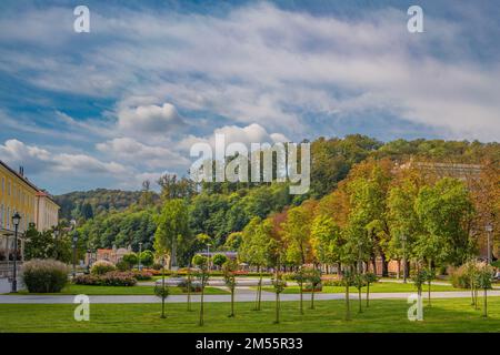 Garden and park in autumn of Rogaska Slatina Thermal water cure place, spa in Slovenia in South Styria Stock Photo