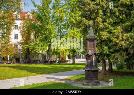 Garden and park in autumn of Rogaska Slatina Thermal water cure place, spa in Slovenia in South Styria Stock Photo