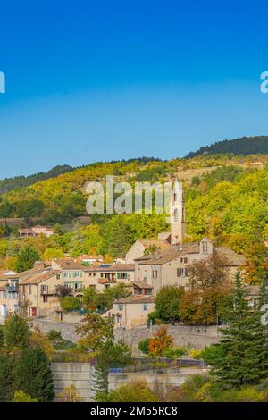 Panorama of the town of Sisteron with a church in the Alpes-de-Haute-Provence department in France Stock Photo