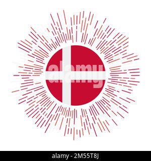 Denmark sign. Country flag with colorful rays. Radiant sunburst with Denmark flag. Vector illustration. Stock Vector