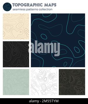 Topographic maps. Authentic isoline patterns, seamless design. Appealing tileable background. Vector illustration. Stock Vector