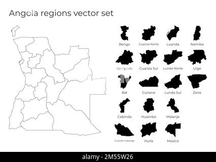 Angola country silhouette. Set of 3 high detailed maps. Solid black ...