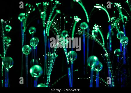 Green and blue fiber optic strands or filaments creating a magic fantastic abstract background Stock Photo