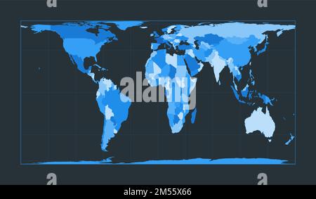 World Map. Cylindrical equal-area projection. Futuristic world illustration for your infographic. Nice blue colors palette. Amazing vector illustratio Stock Vector