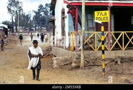 Ethiopia, 1970s, Mojo village, people, children, goat flock, shops ...
