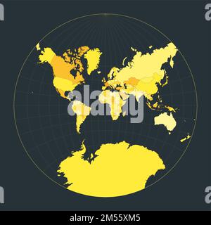 World Map. Lagrange conformal projection. Futuristic world illustration for your infographic. Bright yellow country colors. Radiant vector illustratio Stock Vector