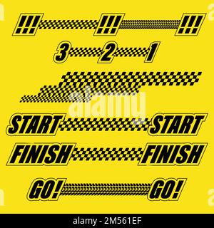 Sport flags yellow start lines set Stock Vector