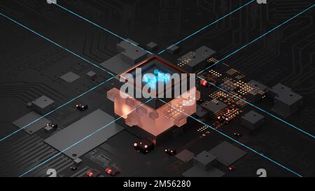 Ai chipset on circuit board in futuristic concept suitable for future technology artwork , Responsive web banner. 3d rendering Stock Photo