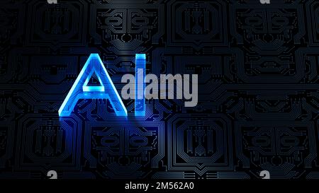 Artificial intelligence AI neural network digital brain machine deep learning processing big data analysis technology connection mining chipset on Cir Stock Photo