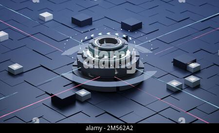 SCI-FI technology robotic quantum computing processor concept for business technology, engineering and innovations design scene background. 3D renderi Stock Photo