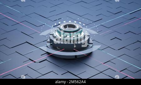 SCI-FI technology robotic quantum computing processor concept for business technology, engineering and innovations design scene background. 3D renderi Stock Photo