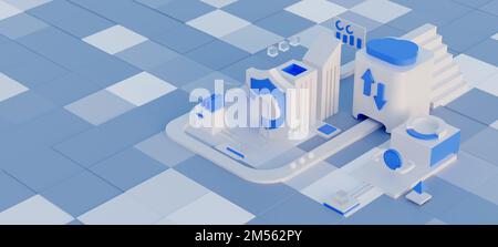 Cloud storage for downloading an isometric. A digital service or application with data transmission. Network computing technologies. Futuristic Server Stock Photo