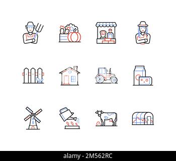 Farming and agriculture - modern colorful line design style icons Stock Vector