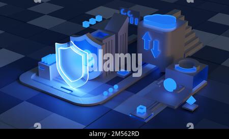 Cloud storage for downloading an isometric. A digital service or application with data transmission. Network computing technologies. Futuristic Server Stock Photo