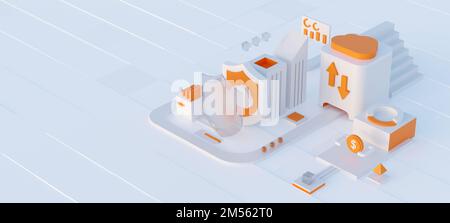 Cloud storage for downloading an isometric. A digital service or application with data transmission. Network computing technologies. Futuristic Server Stock Photo