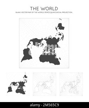 Map of The World. Peirce quincuncial projection. Globe with latitude and longitude lines. World map on meridians and parallels background. Vector illu Stock Vector