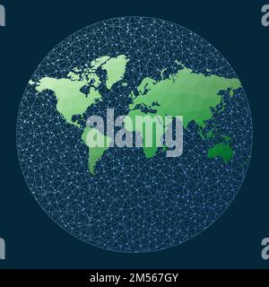 Internet and global connected globe. Van Der Grinten 3 projection. Green low poly world map with network background. Stylish connected globe for infog Stock Vector