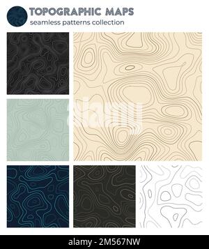 Topographic maps. Attractive isoline patterns, seamless design. Classy tileable background. Vector illustration. Stock Vector