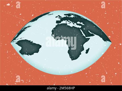 World Map Poster. Craig retroazimuthal projection. Vintage World shape with grunge texture. Radiant vector illustration. Stock Vector