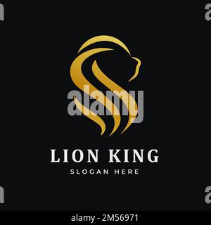 Golden Lion Head abstract Logo Design with premium Line Art Style. Lion Head Vector Logo Template Stock Vector