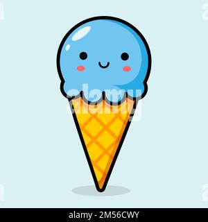 Smiling colorful ice cream in a waffle cup. Vector illustration. Stock Vector