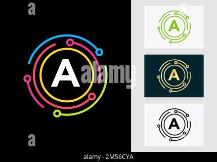 Letter A Technology Logo Design. Network Logo Symbol Stock Vector